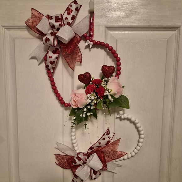 Handcrafted Other - Valentine's Day Heart Wreath with Red and White Accents
